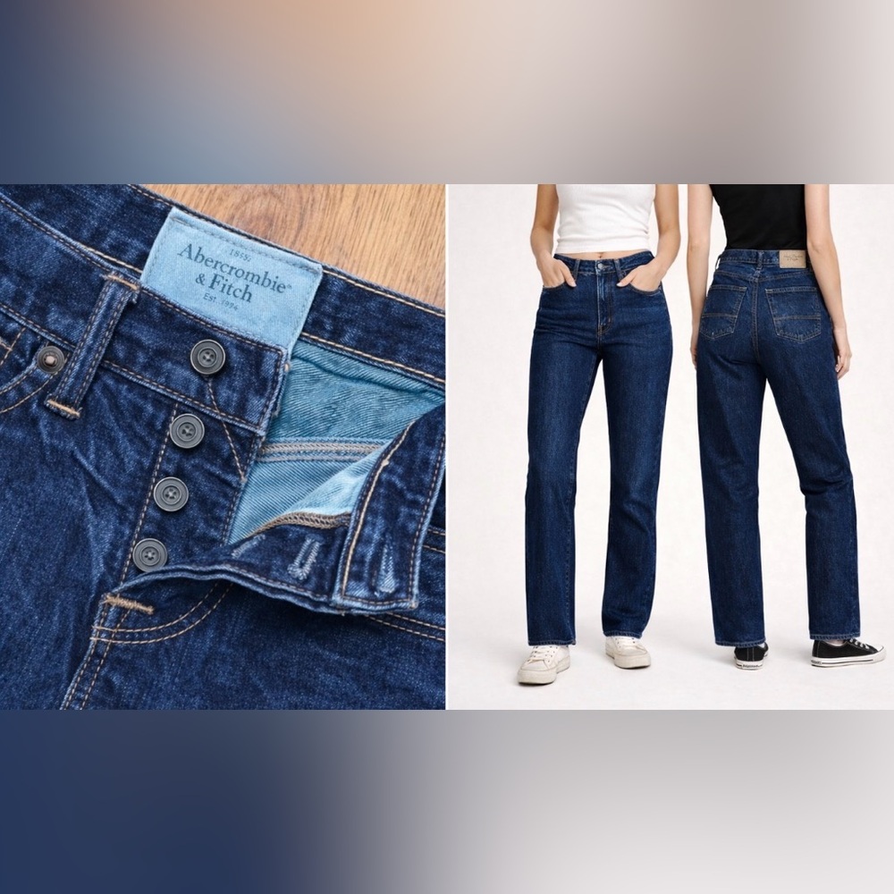 -A & F Button Fly Slim Straight Thick Strong Warm Denim Blue Jean Mens W/28 L/30
